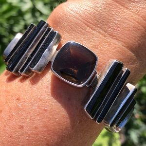 Smoky Quartz and silver link bracelet